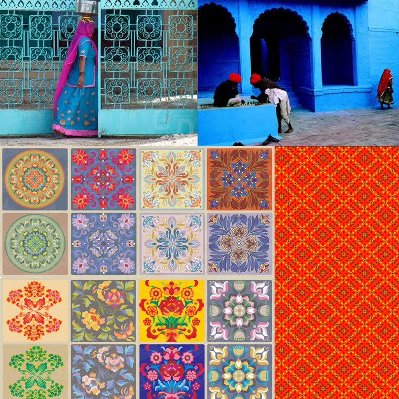 Mønstre, farver, forme, Indien, Kina, manostiles inspiration